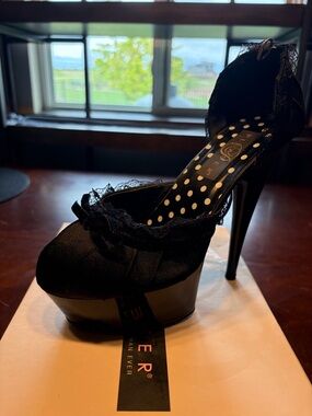 Pleaser Black Lace Trim Platform Stiletto Pumps